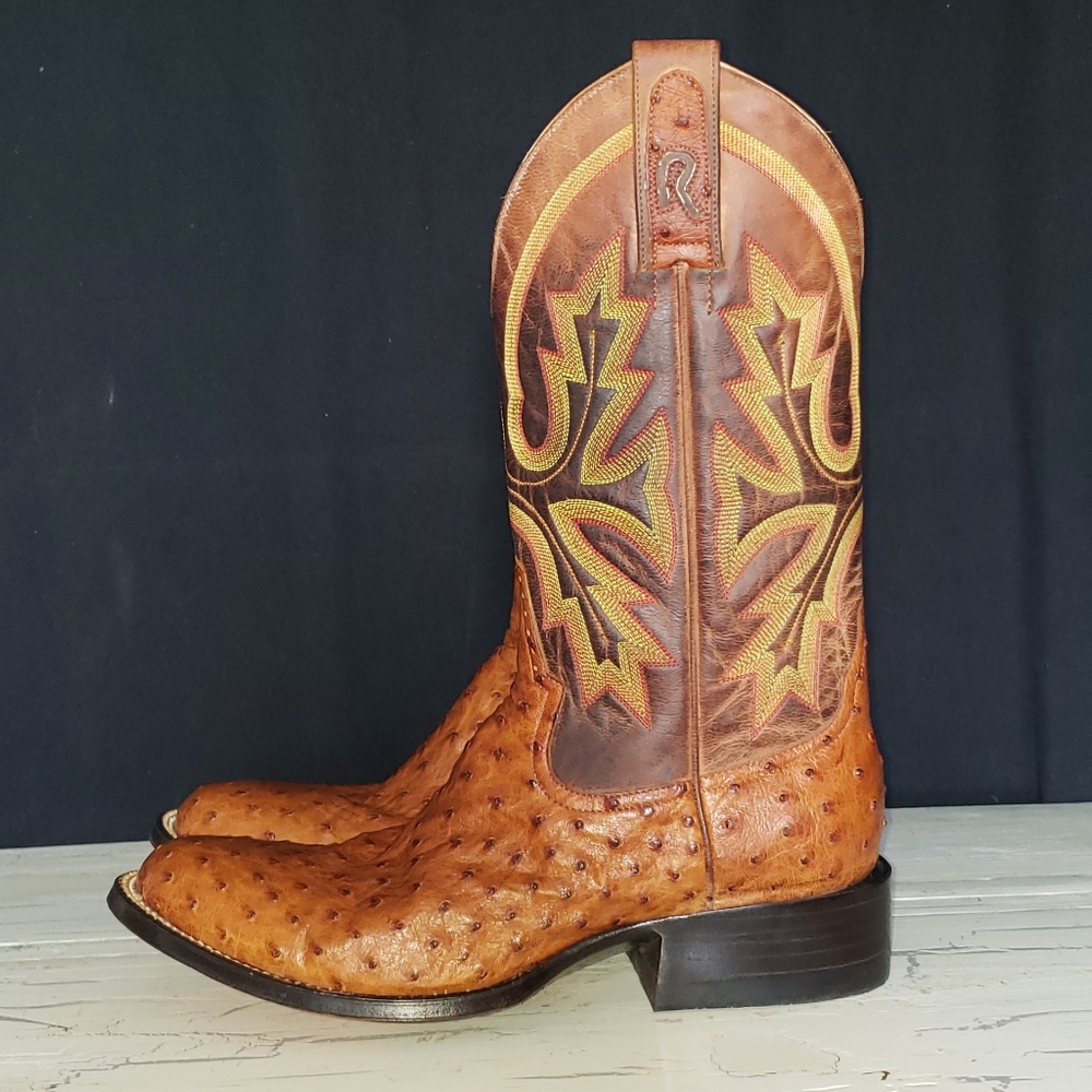 Rod Patrick Full Quill Ostrich Boots in Cognac - Men's size 8.5 B